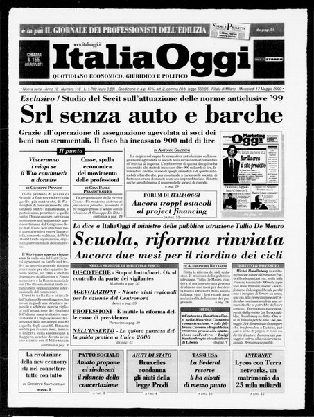 Italia oggi : quotidiano di economia finanza e politica